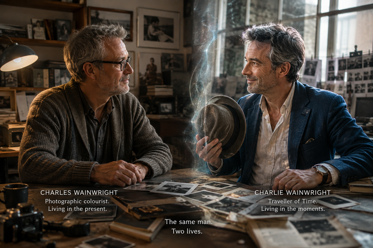 Charles Wainwright meets Charlie Wainwright across a table of old photographs